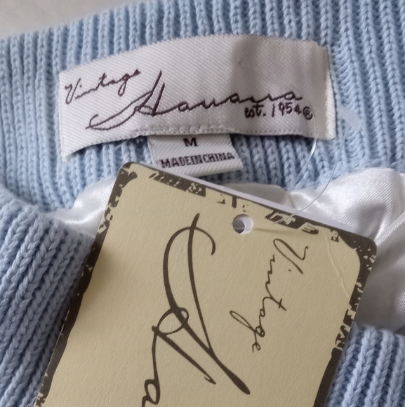 Vintage Havana Crocheted Panel Blue & White Retro Bodycon Sweater Skirt- Size: M - Picture 5 of 6